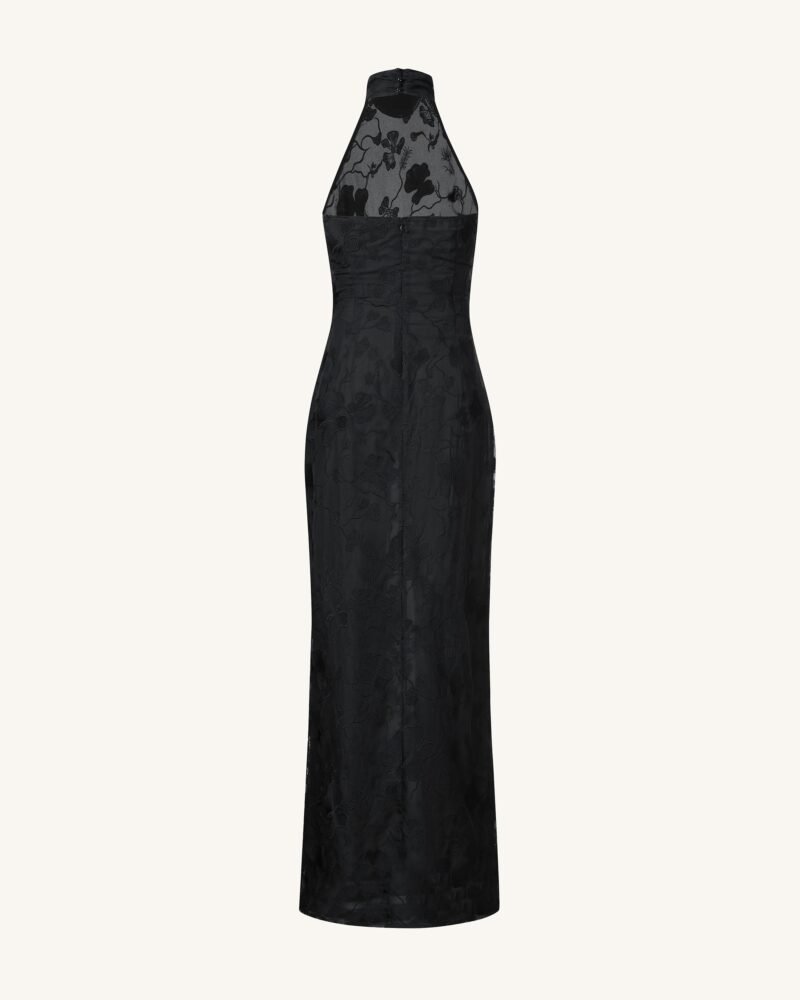 Uliana Black Floral Lace Halterneck Maxi Dress - Black - Image 3