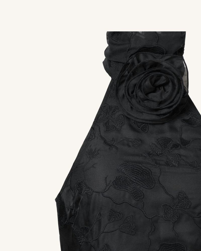 Uliana Black Floral Lace Halterneck Maxi Dress - Black - Image 4