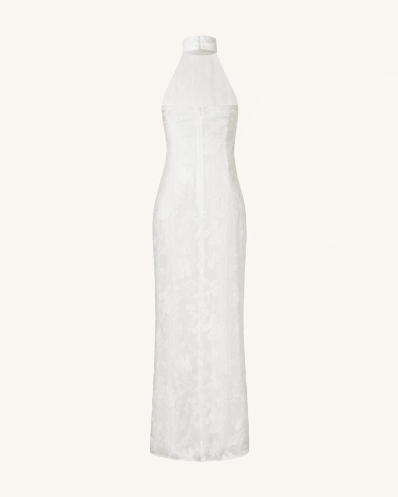 Uliana White Floral Lace Halterneck Maxi Dress - White - Image 6