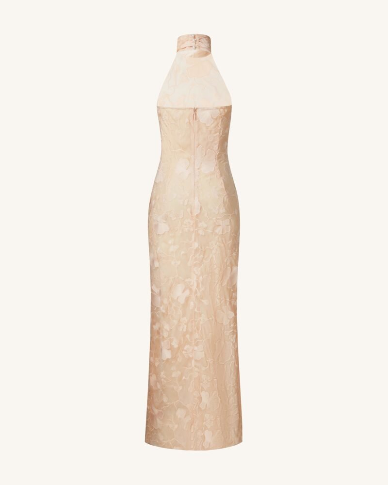 Uliana Pink Beige Floral Lace Halterneck Maxi Dress - Pink Beige - Image 3