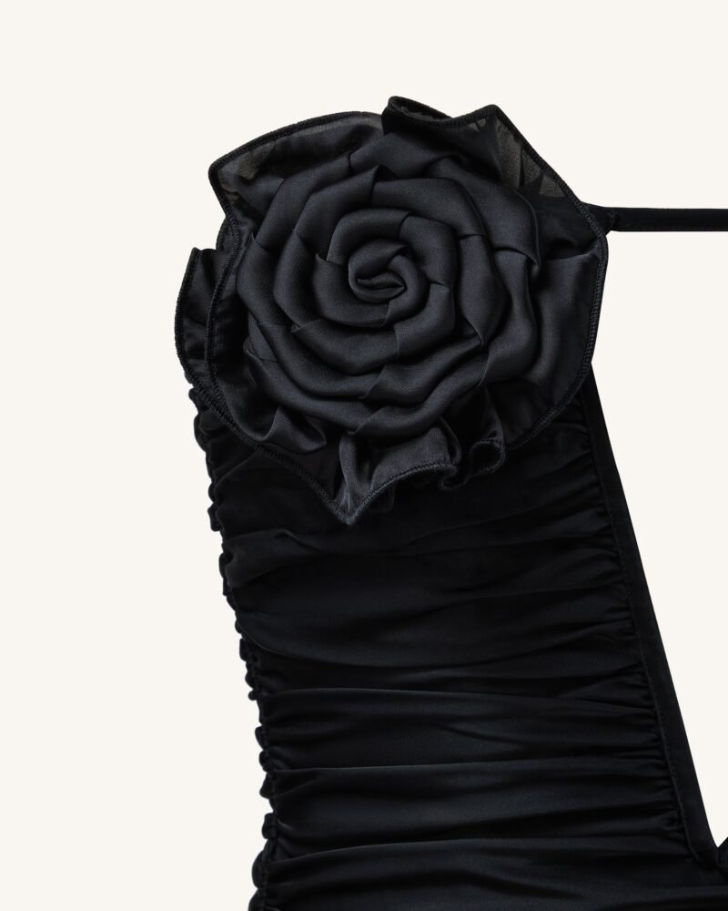 Bailee Black Floral Applique And Ruched Tube Mini Dress - Black - Image 3