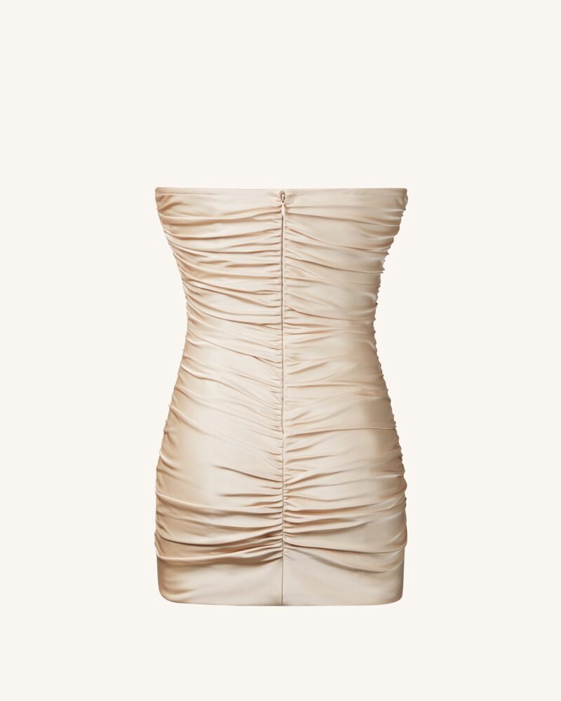 Bailee Apricot Floral Applique And Ruched Tube Mini Dress - Apricot - Image 3