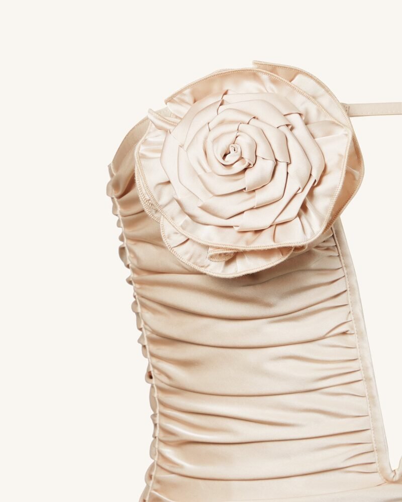 Bailee Apricot Floral Applique And Ruched Tube Mini Dress - Apricot - Image 4