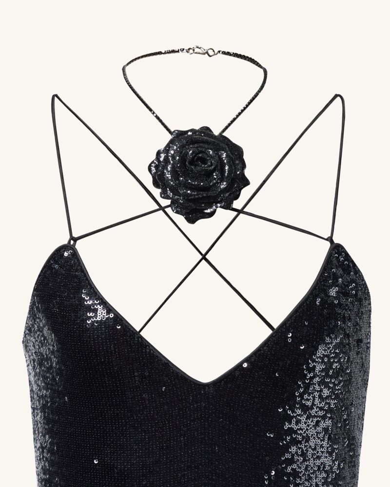 Heisey Black Sequinned Rosette Maxi Dress - Black - Image 4
