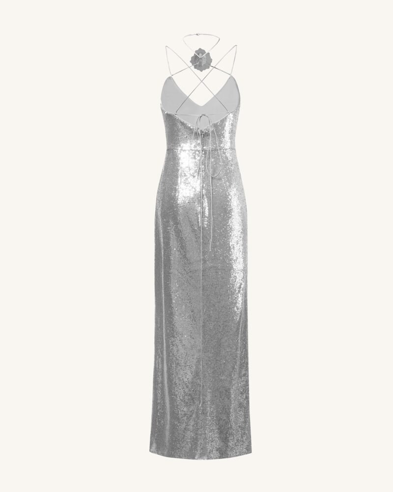 Heisey Silver Sequinned Rosette Maxi Dress - Silver - Image 3