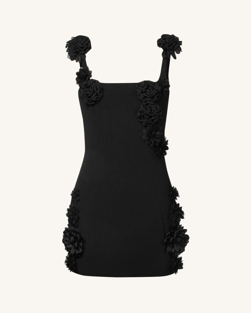 Elaina Black Rosette Applique Mini Dress - Black - Image 3