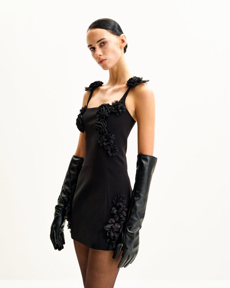 Elaina Black Rosette Applique Mini Dress - Black - Image 2