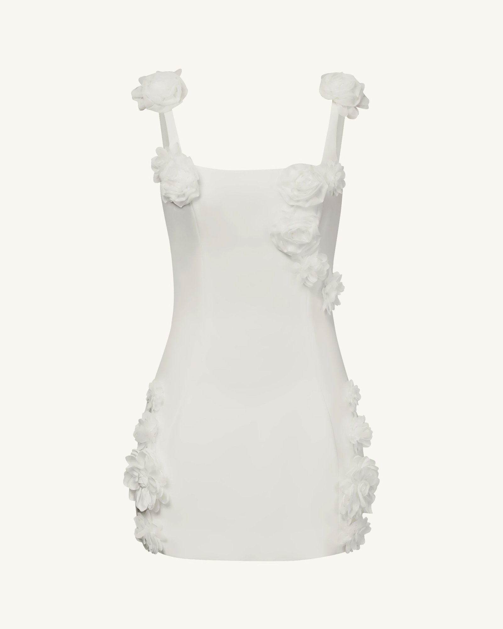 JR302C04-2FRONT Elaina White Rosette Applique Mini Dress - White - Image 5