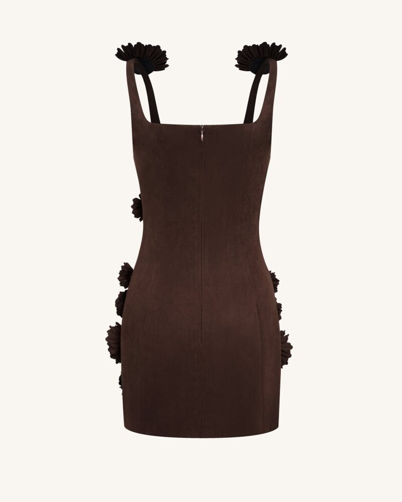 Elaina Pink Rosette Applique Mini Dress - Chocolate Brown - Image 5