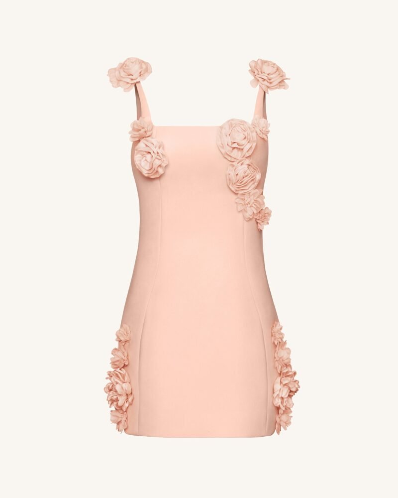 Elaina Pink Rosette Applique Mini Dress - Apricot - Image 3