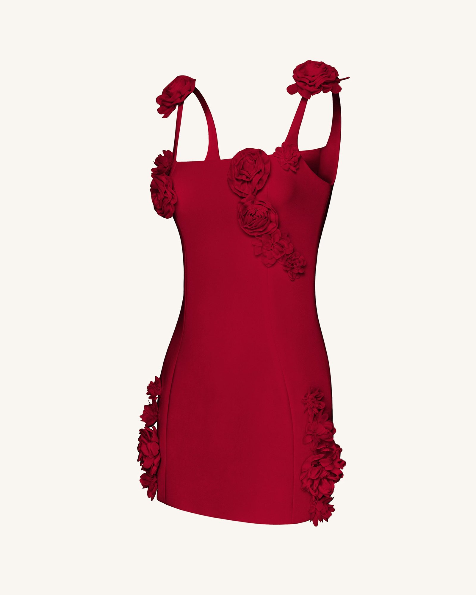 JR302C04-41SIDE Elaina Pink Rosette Applique Mini Dress - Red - Image 4
