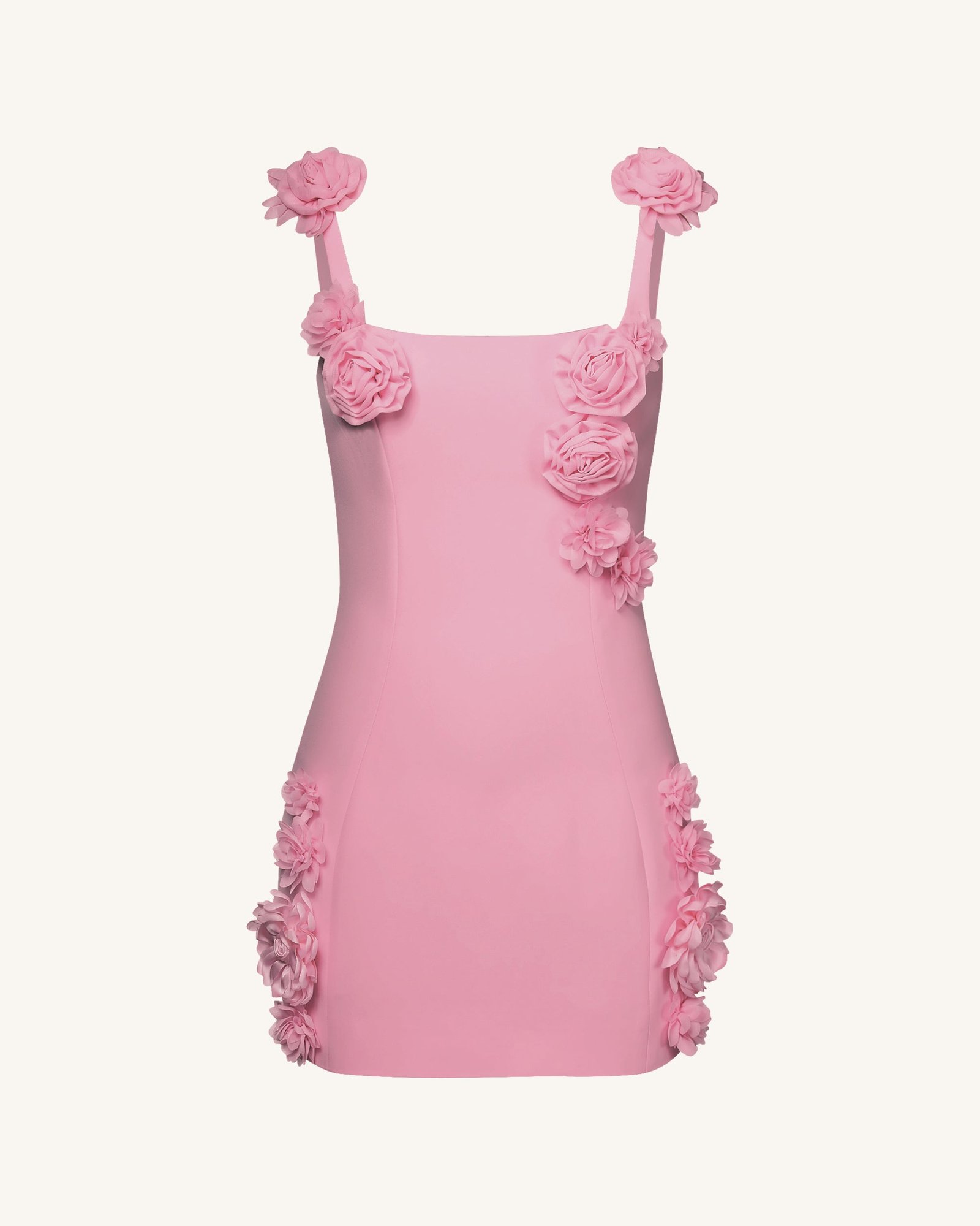 JR302C04-4FRONT Elaina Pink Rosette Applique Mini Dress-Pink - Image 4
