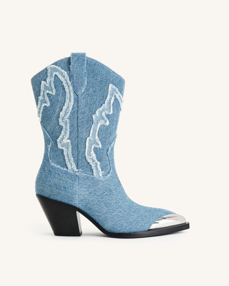 Riya Denim Cowboy Boot - Blue - Image 1