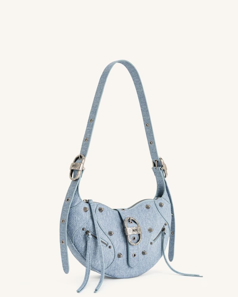Tessa Denim Embossed Shoulder Bag - Blue - Image 3