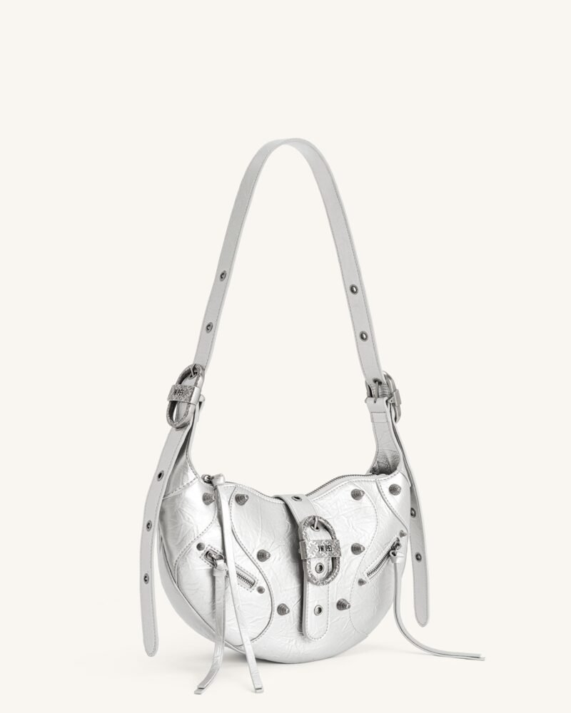 Tessa Metallic Pleating Shoulder Bag - Silver - Image 3