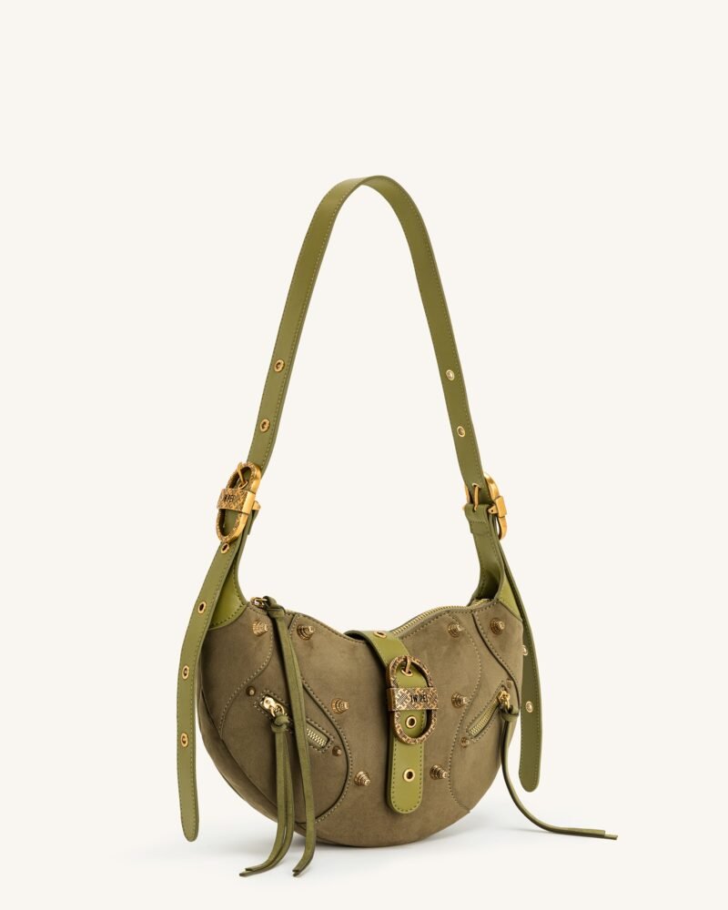 Tessa Suede Shoulder Bag - Dark Olive - Image 3