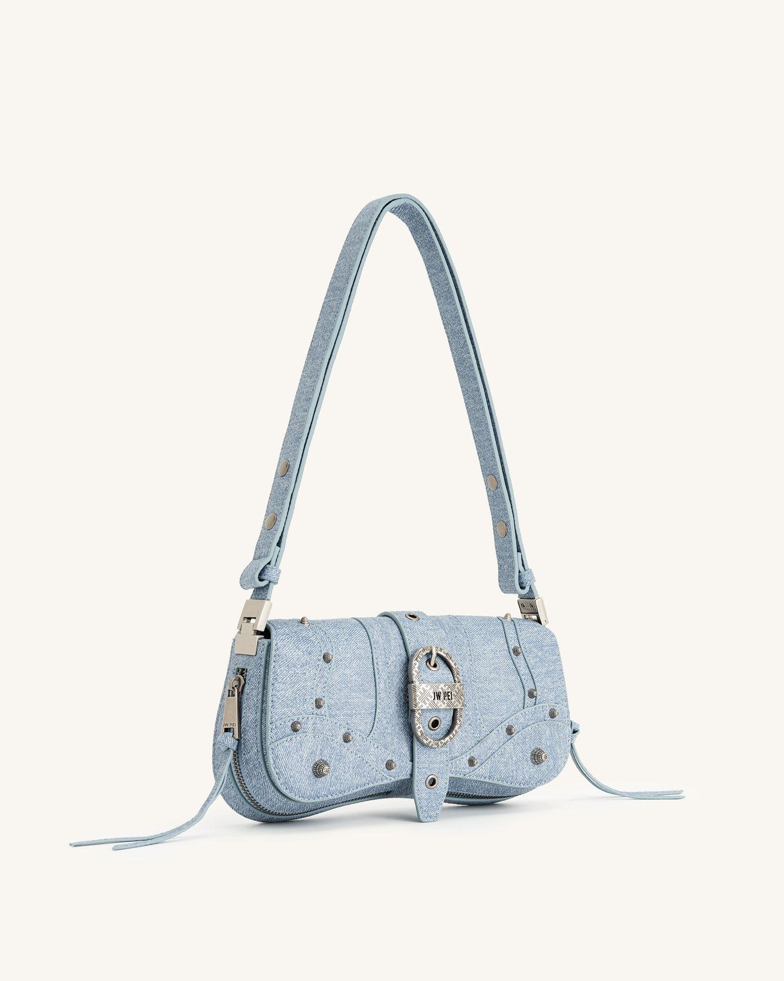 JWE_20230609_033 Joy Denim Embossed Curved Shoulder Bag - Blue - Image 3