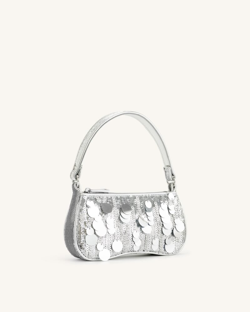 Eva Metallic Sequin Mini Shoulder Bag - Silver - Image 3
