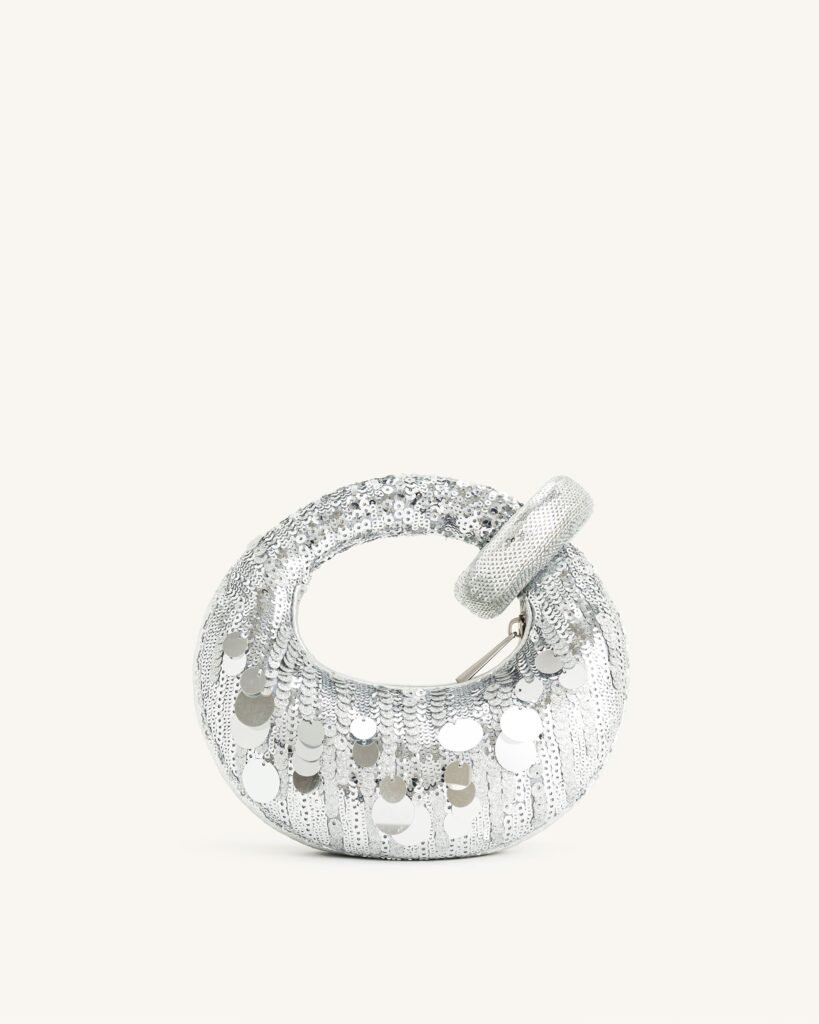 Abacus Metallic Sequin Mini Top Handle Bag - Silver - Image 4