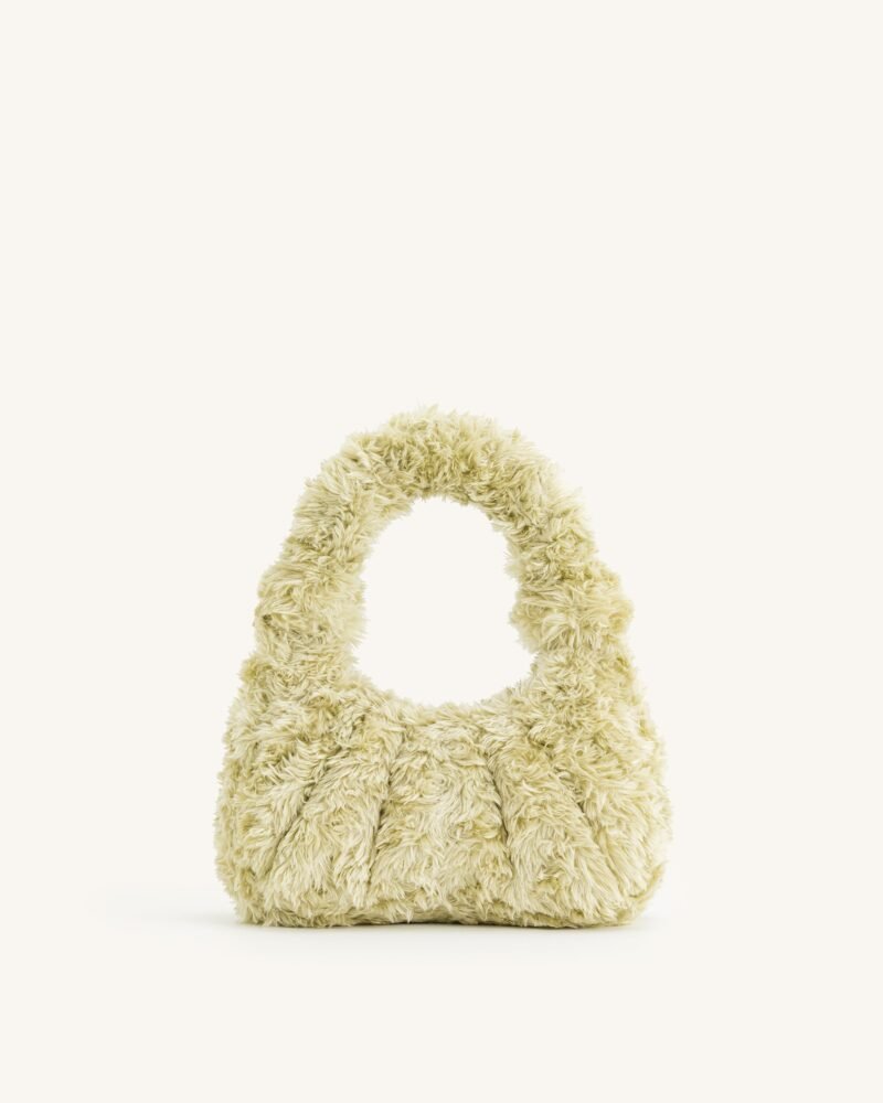 Gabbi Faux Fur Medium Ruched Hobo Handbag - Light Green - Image 4