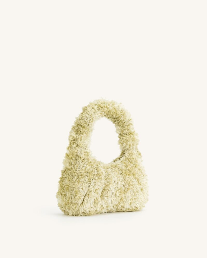 Gabbi Faux Fur Medium Ruched Hobo Handbag - Light Green - Image 3
