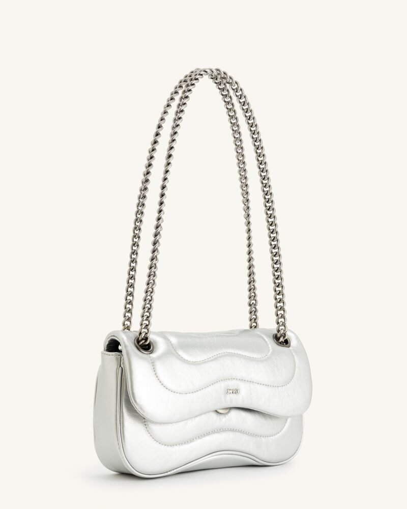 Tina Metallic Quilted Chain Crossbody - Silver - Image 2