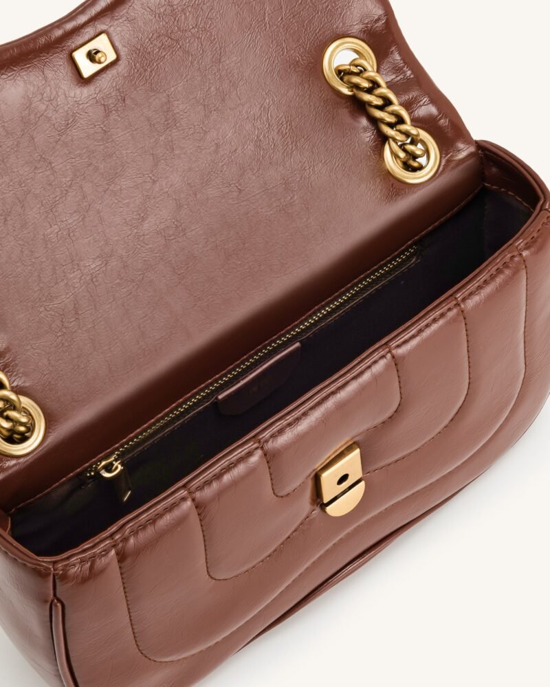 Tina Quilted Chain Crossbody - Brown - Image 4
