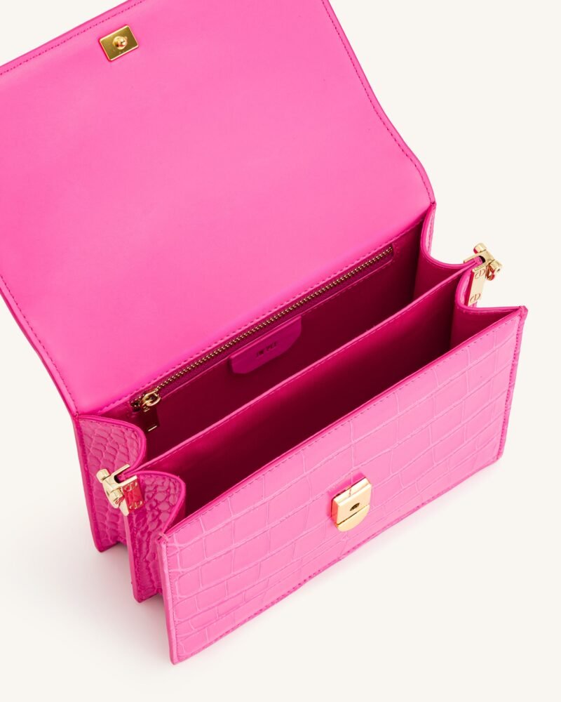 Mini Flap Crossbody - Hot Pink Croc - Image 4