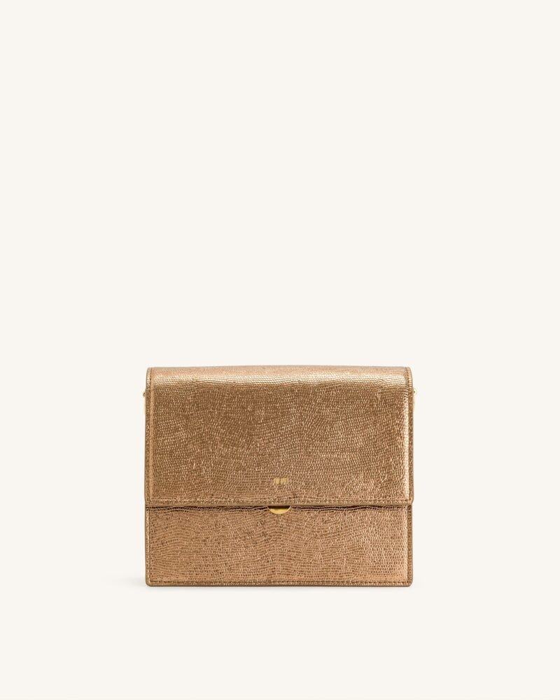 Mini Flap Metallic Crossbody - Ancient Gold Lizard - Image 2