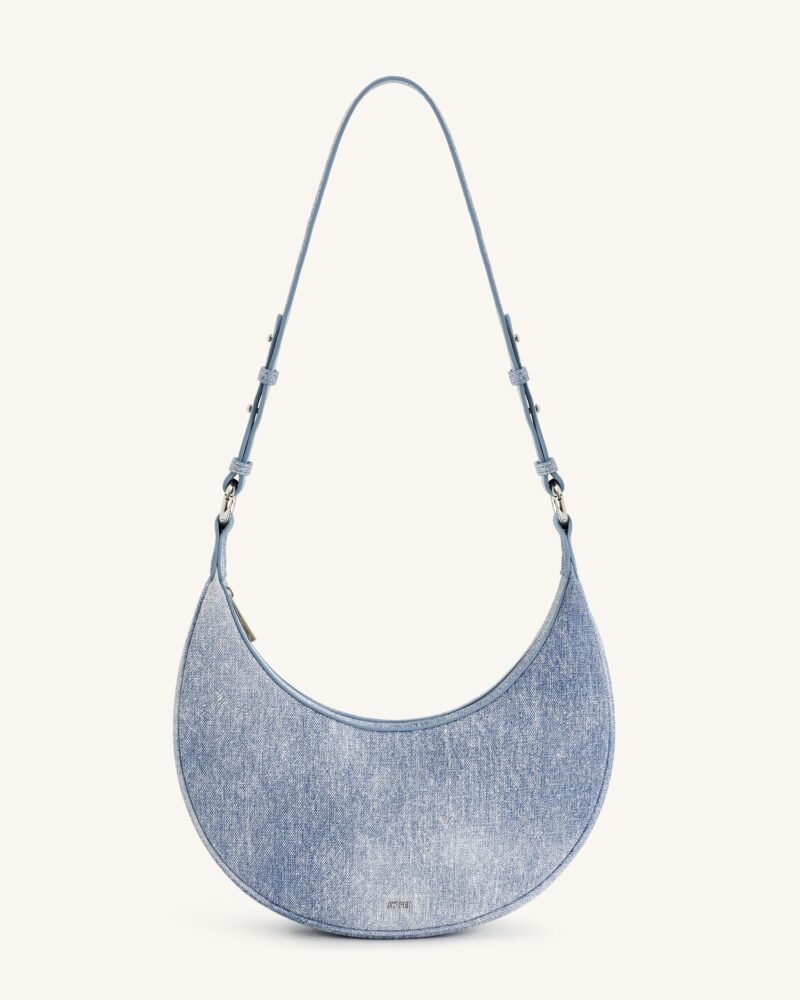 Carly Denim Embossed Saddle Bag - Blue - Image 1