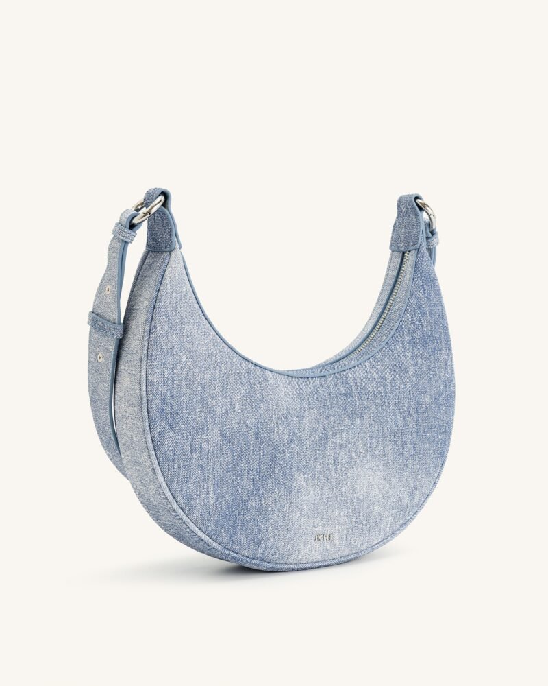 Carly Denim Embossed Saddle Bag - Blue - Image 2