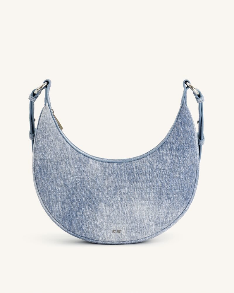 Carly Denim Embossed Saddle Bag - Blue - Image 3