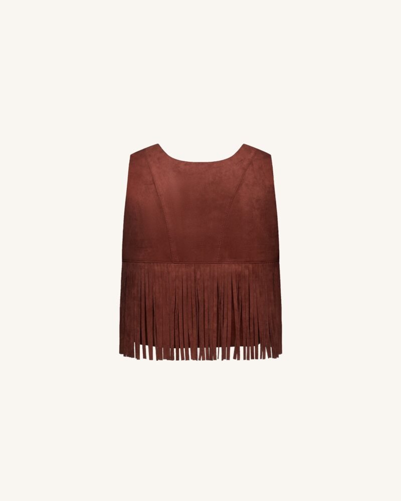 Faux Suede Fringe Halter - Burgundy - Image 4