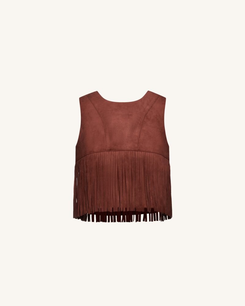 Faux Suede Fringe Halter - Burgundy - Image 2