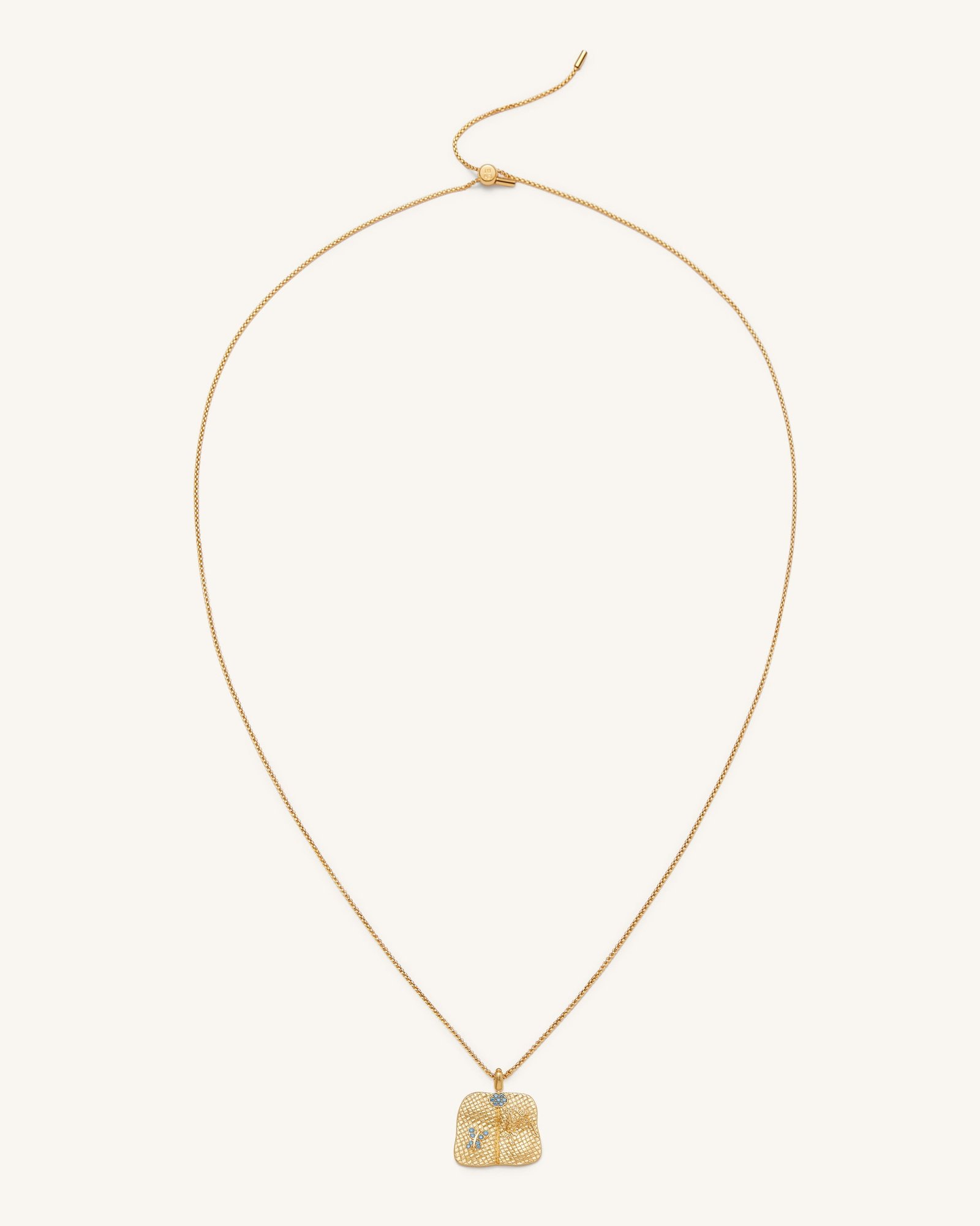 NE001-1_a_da84cc10-8876-44bc-9e8f-7fa02807a657 Plantain Fan Pendant Necklace - 18ct Gold Plated & Sea Blue Zircon & Green Nano - Image 1