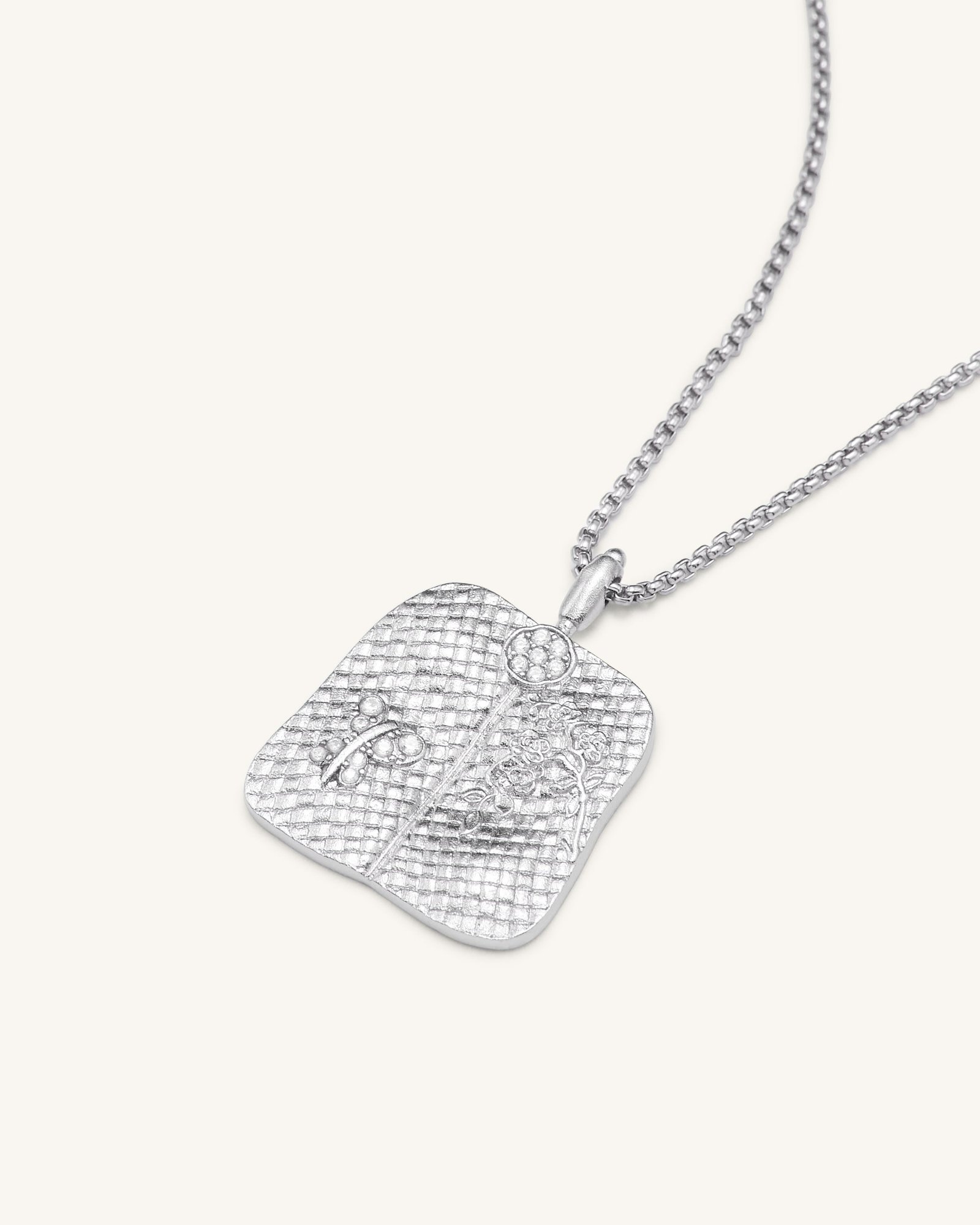 NE001-2_b_4f8d392d-96c3-4a1a-a8a2-8be2aed58a13 Plantain Fan Pendant Necklace - 18ct White Gold Plated & White Zircon - Image 2