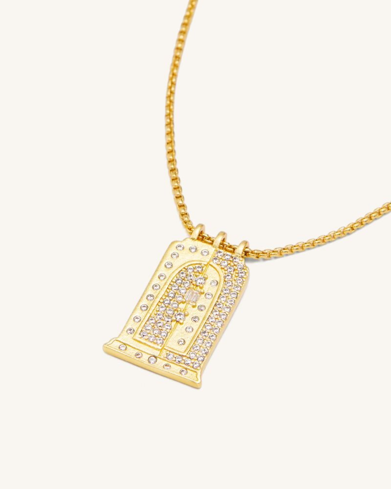 Roman Small Arch Pendant Necklace - 18ct Gold Plated & White Zircon - Image 1