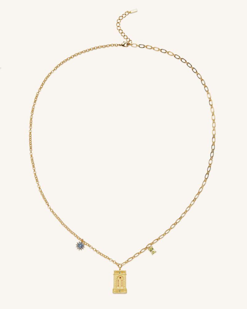 Roman Arch Pendant Necklace - 18ct Gold Plated & Multicolor Zircon - Image 2