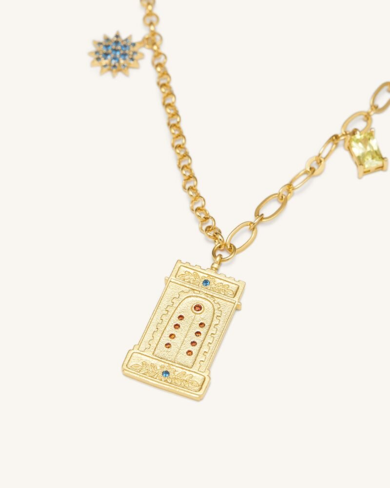 Roman Arch Pendant Necklace - 18ct Gold Plated & Multicolor Zircon - Image 1