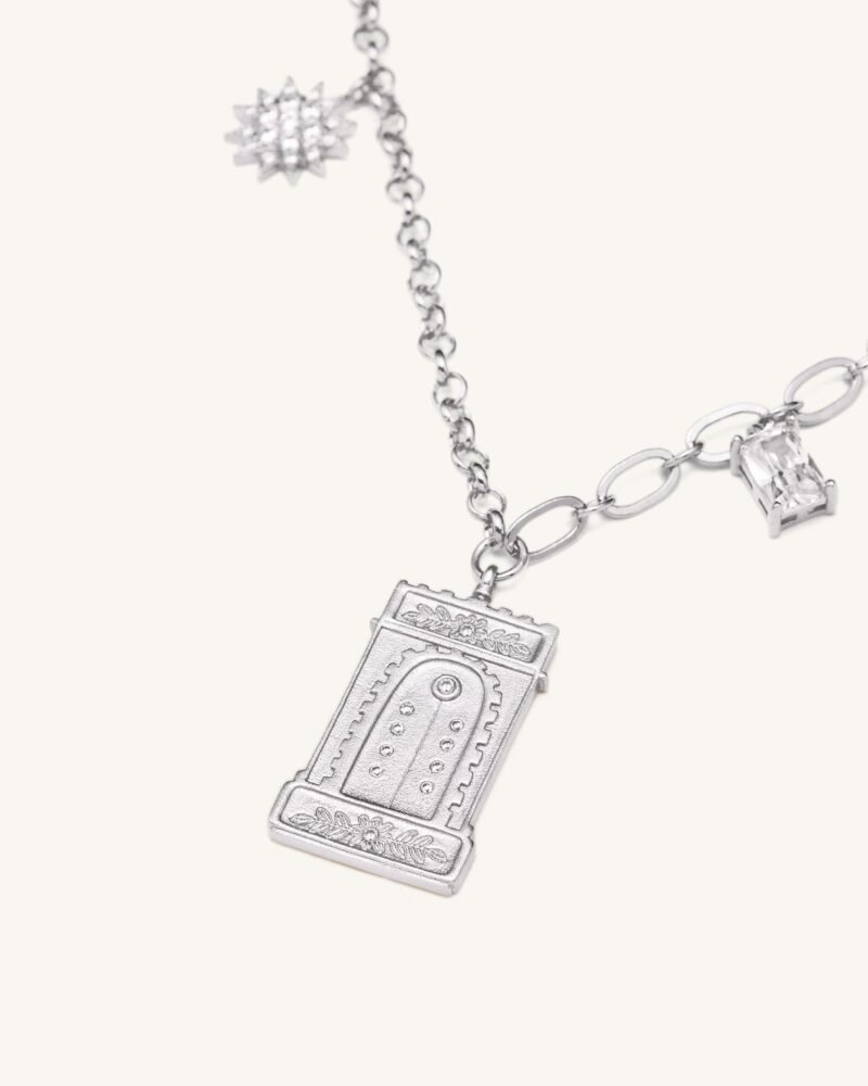 Roman Arch Pendant Necklace - 18ct White Gold Plated & White Zircon - Image 1