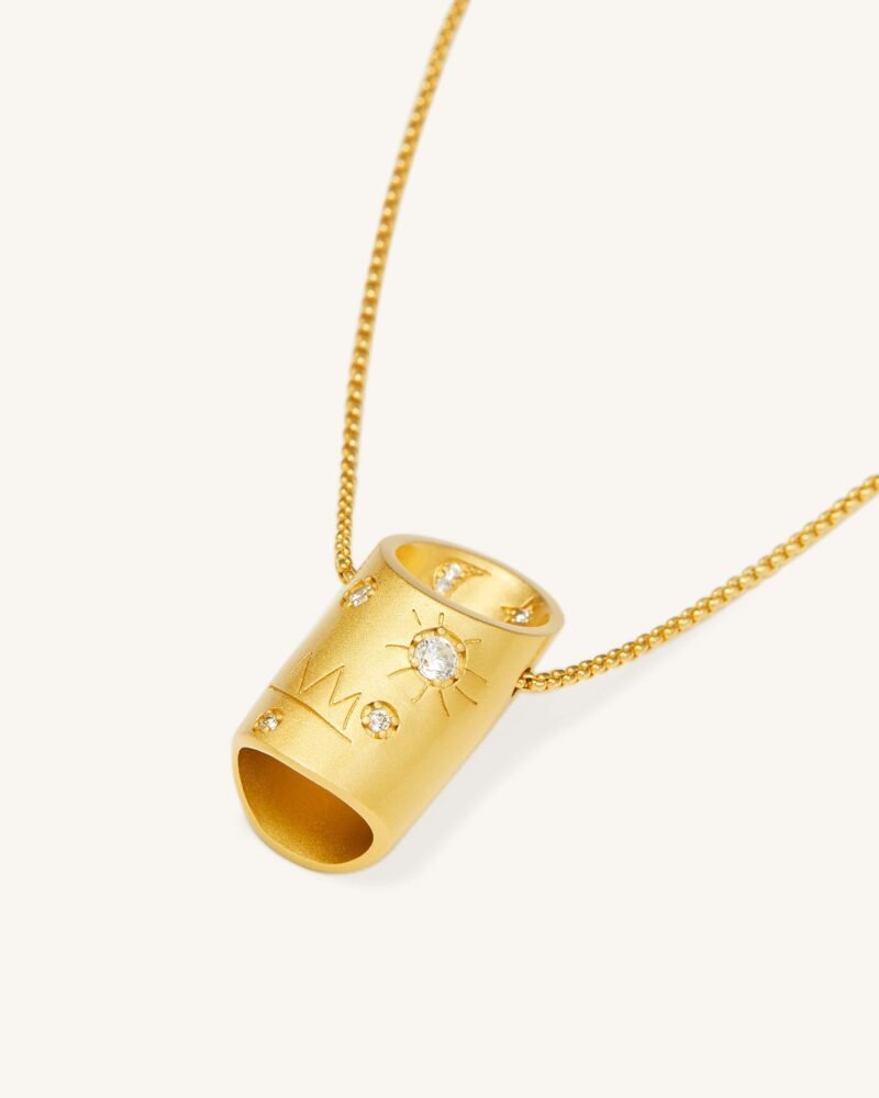 Bamboo Necklace - 18ct Gold Plated & White Zircon - Image 1