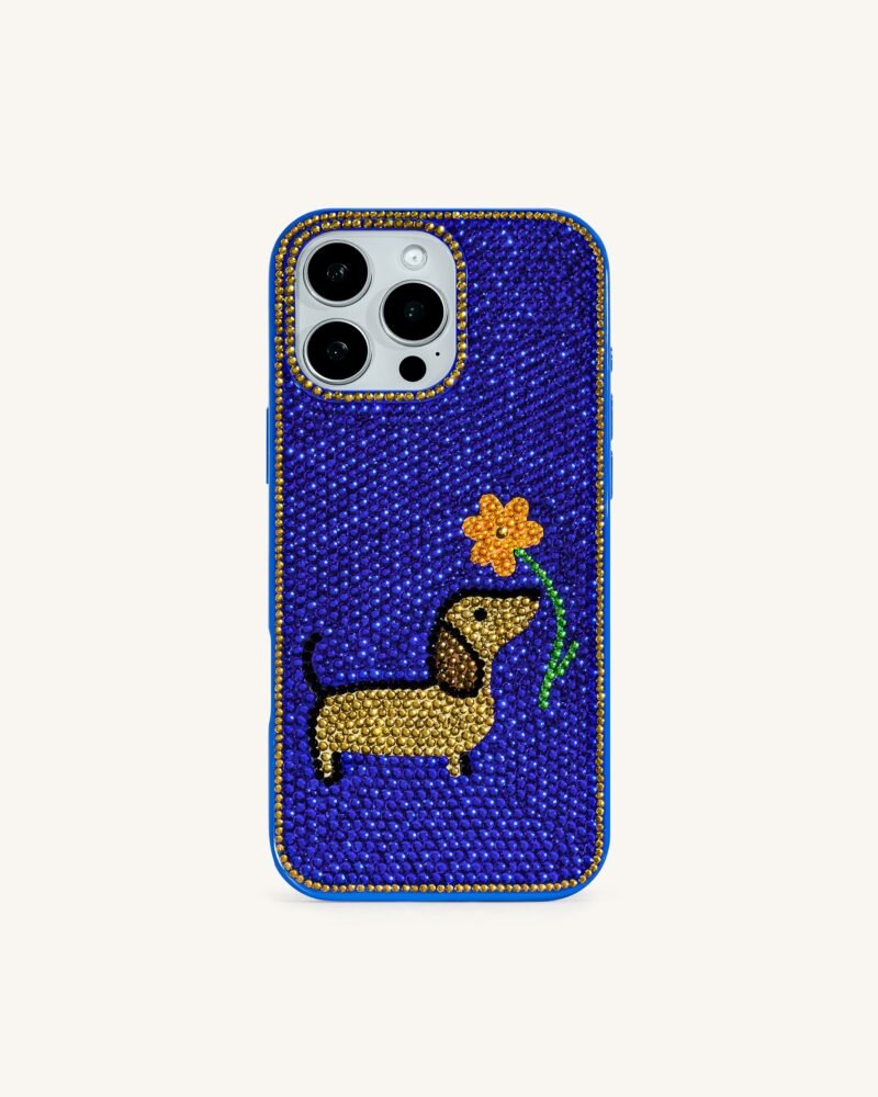 Dachshund with Flower Phone Case - Multicolor Blue - Image 1