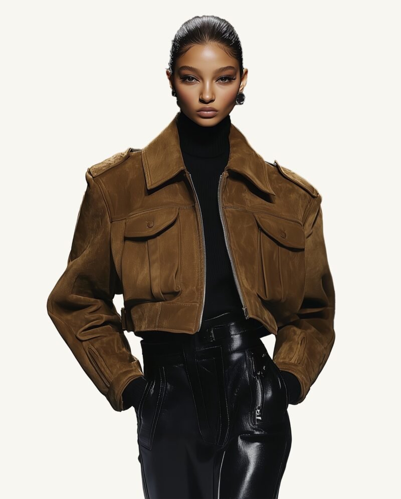 Adeline  Faux Suede Jacket - Brown - Image 1