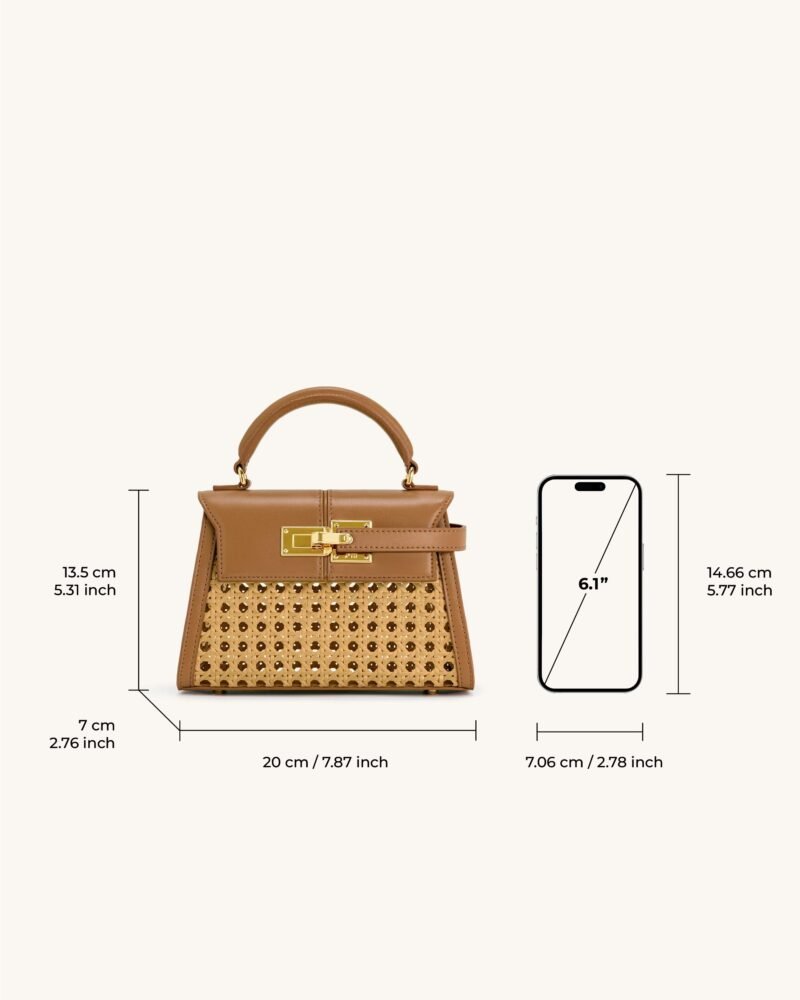 Elise Faux Bamboo Woven Top Handle Bag - Brown - Image 5