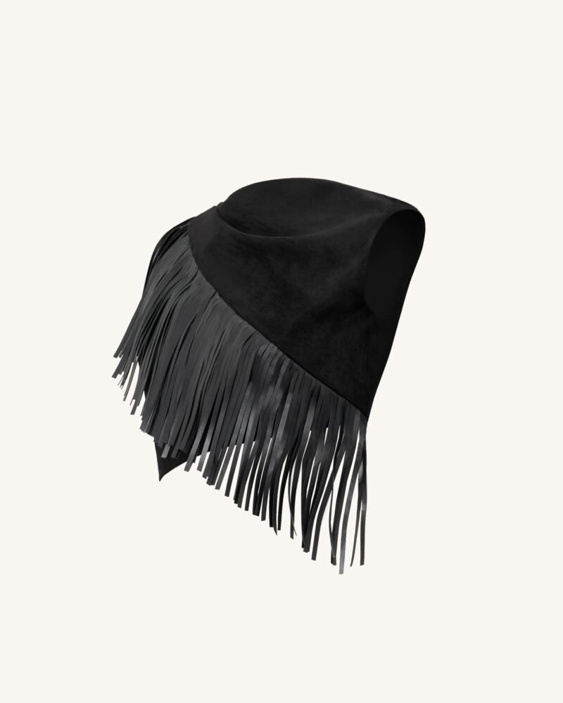Ariana Asymmetric Fringe Sueded Top - Black - Image 5