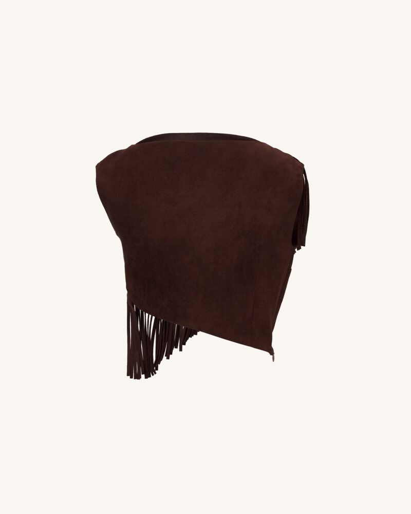Ariana Asymmetric Fringe Sueded Top - Burgundy - Image 5
