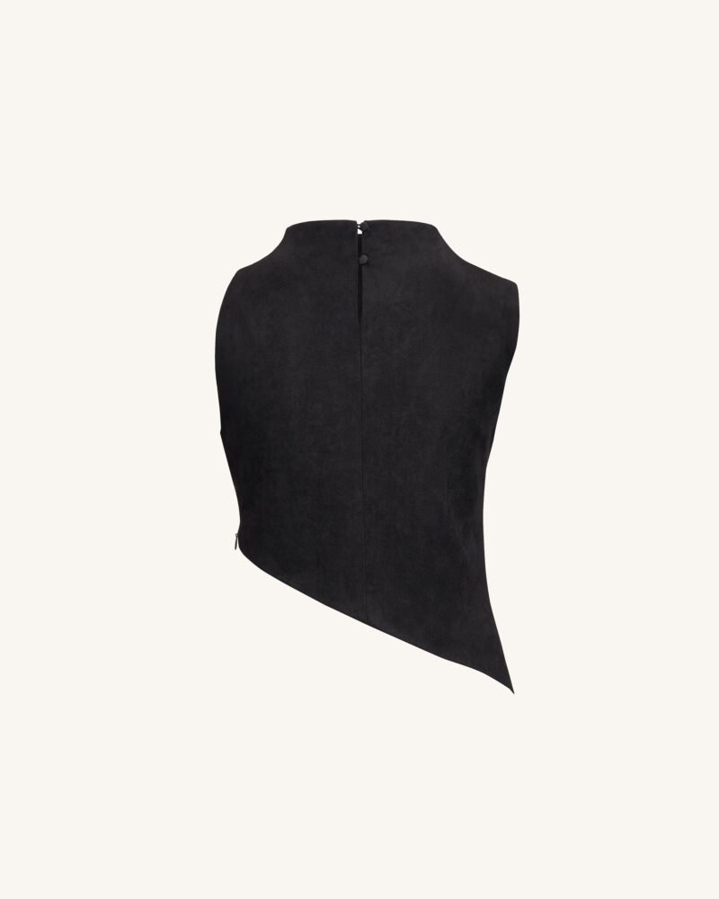 Adeline Asymmetric Fringe Sueded Top - Black - Image 6