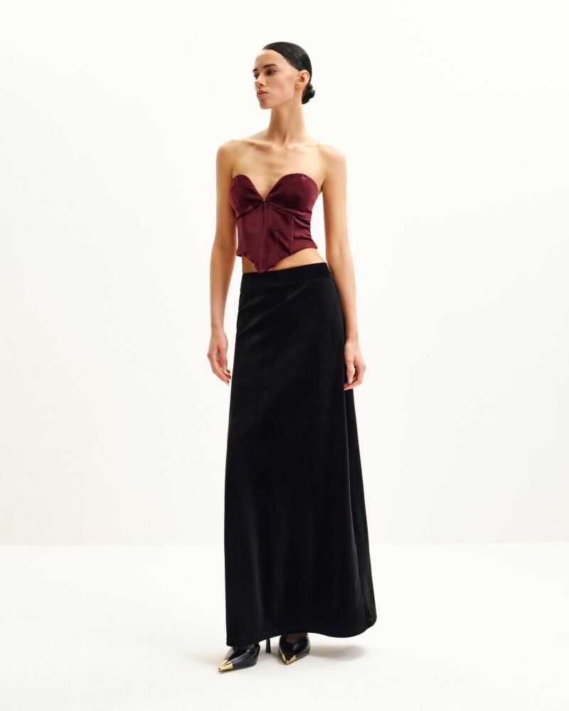 Anna Low-cut Velvet Corset Top - Claret - Image 1