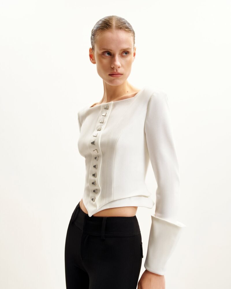 Lydia Corset-Inspired Blazer - White - Image 2