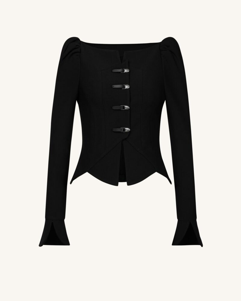 Olivia Puff Shoulder Blazer - Black - Image 3